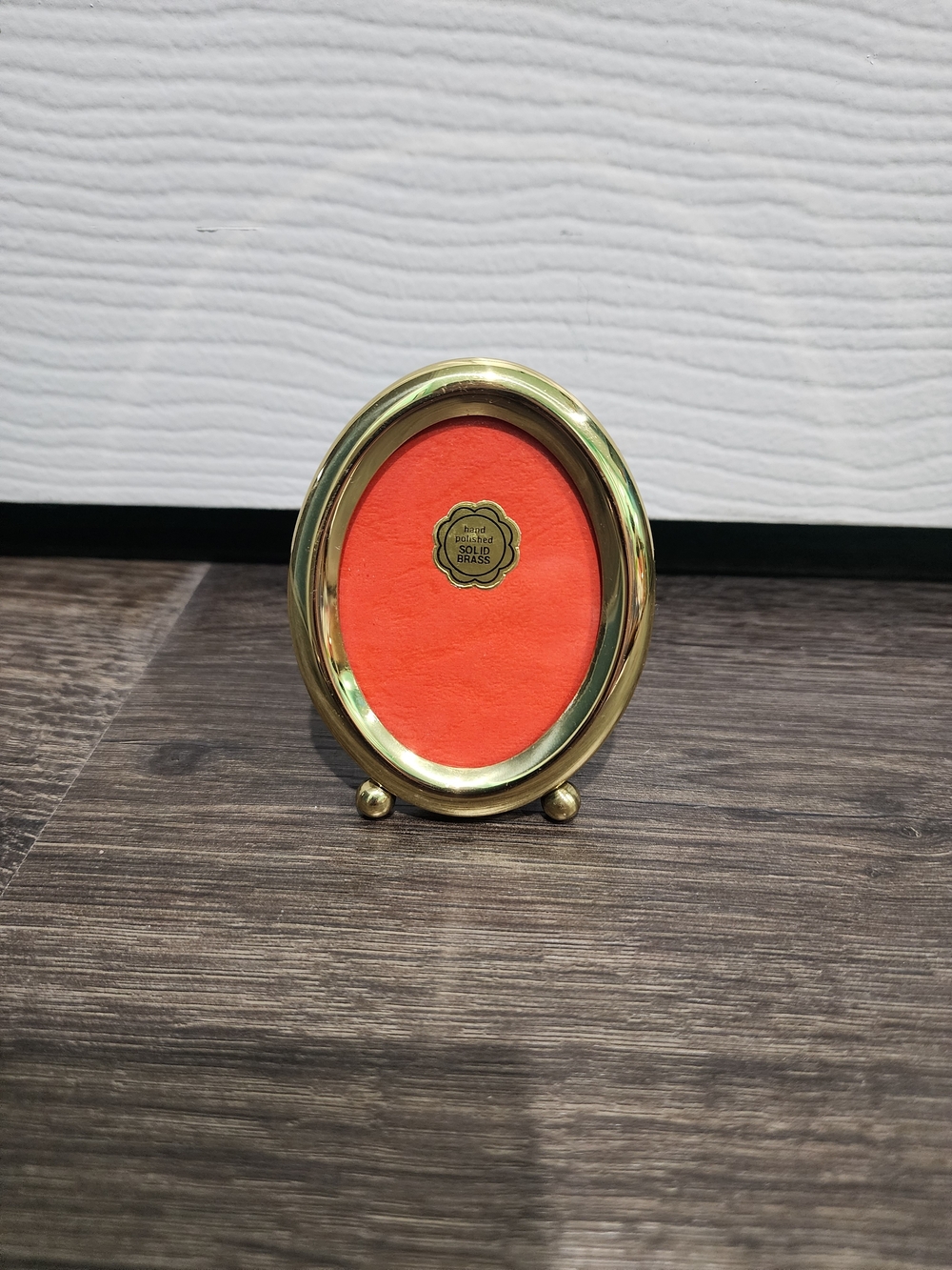 Small Solid Brass Oval Photo Frame with Orange Mat